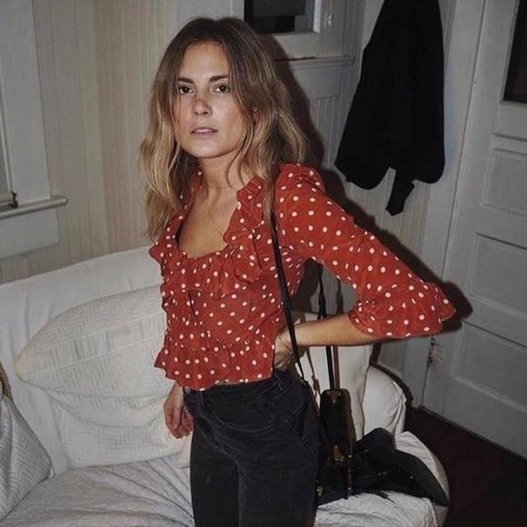 Realisation Par Valentina Ruffle Rust Spot Red polka dots Blouse - Picture 9 of 10